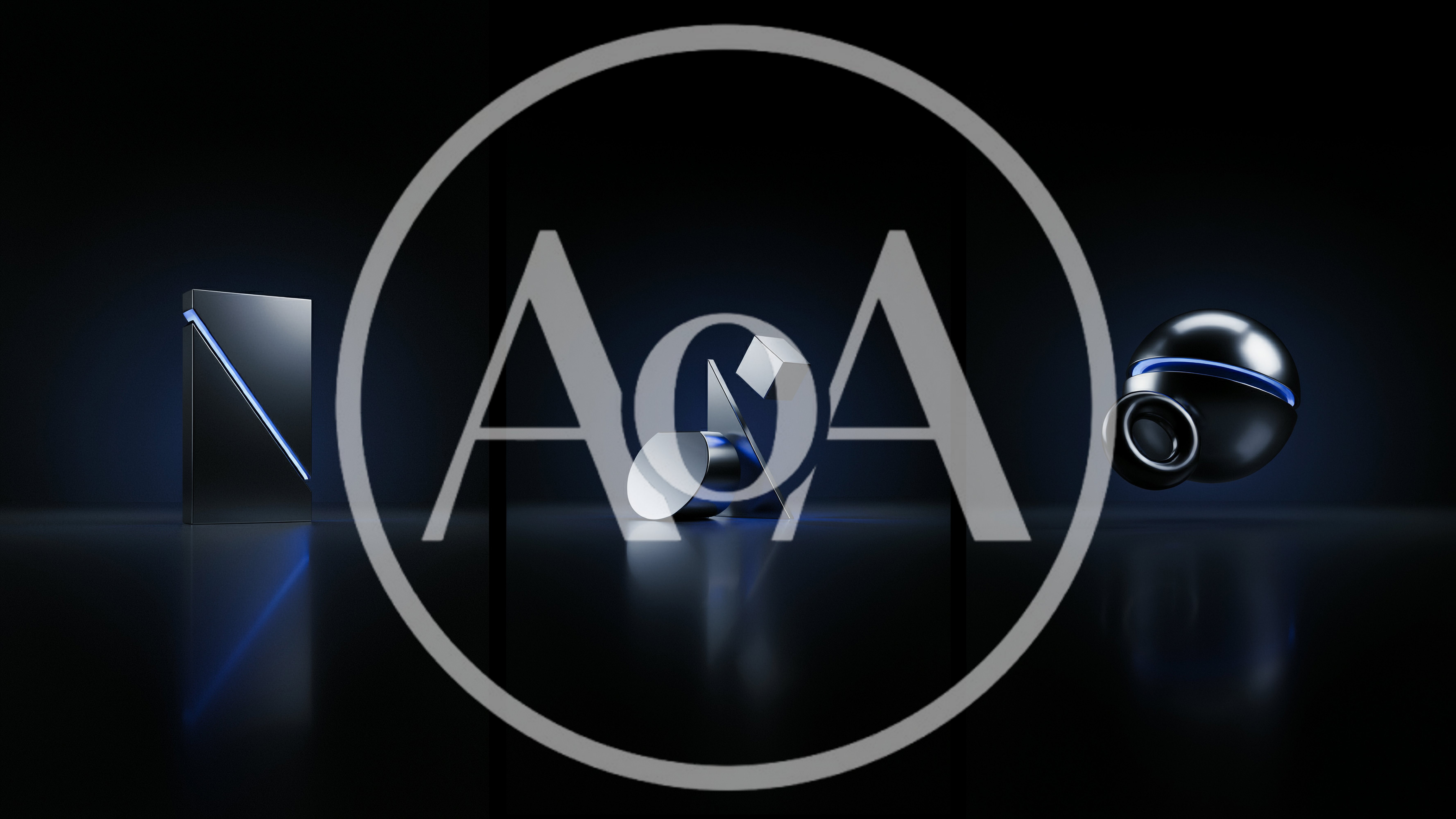Abstract Metallic Geometric Shapes With Blue Light Accents