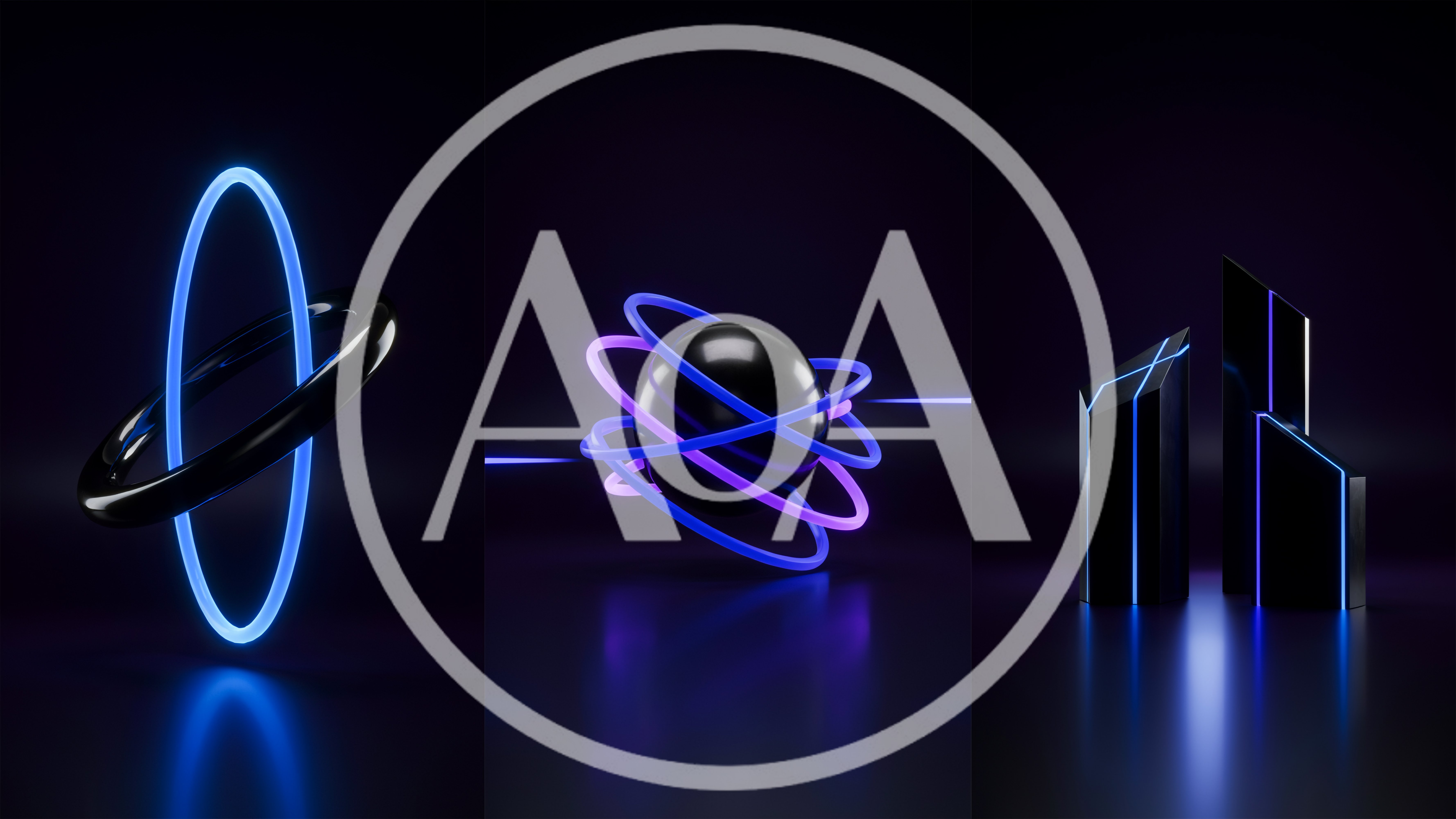Abstract 3D Geometric Shapes With Neon Glowing Accents