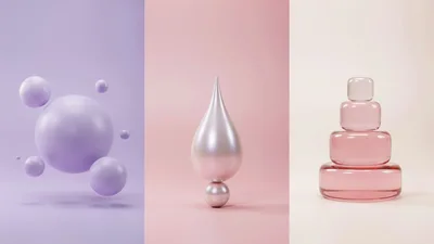 Abstract 3D Geometric Shapes On Pastel Backgrounds
