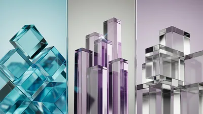 Abstract Glass Cubes And Prisms In Three Panels