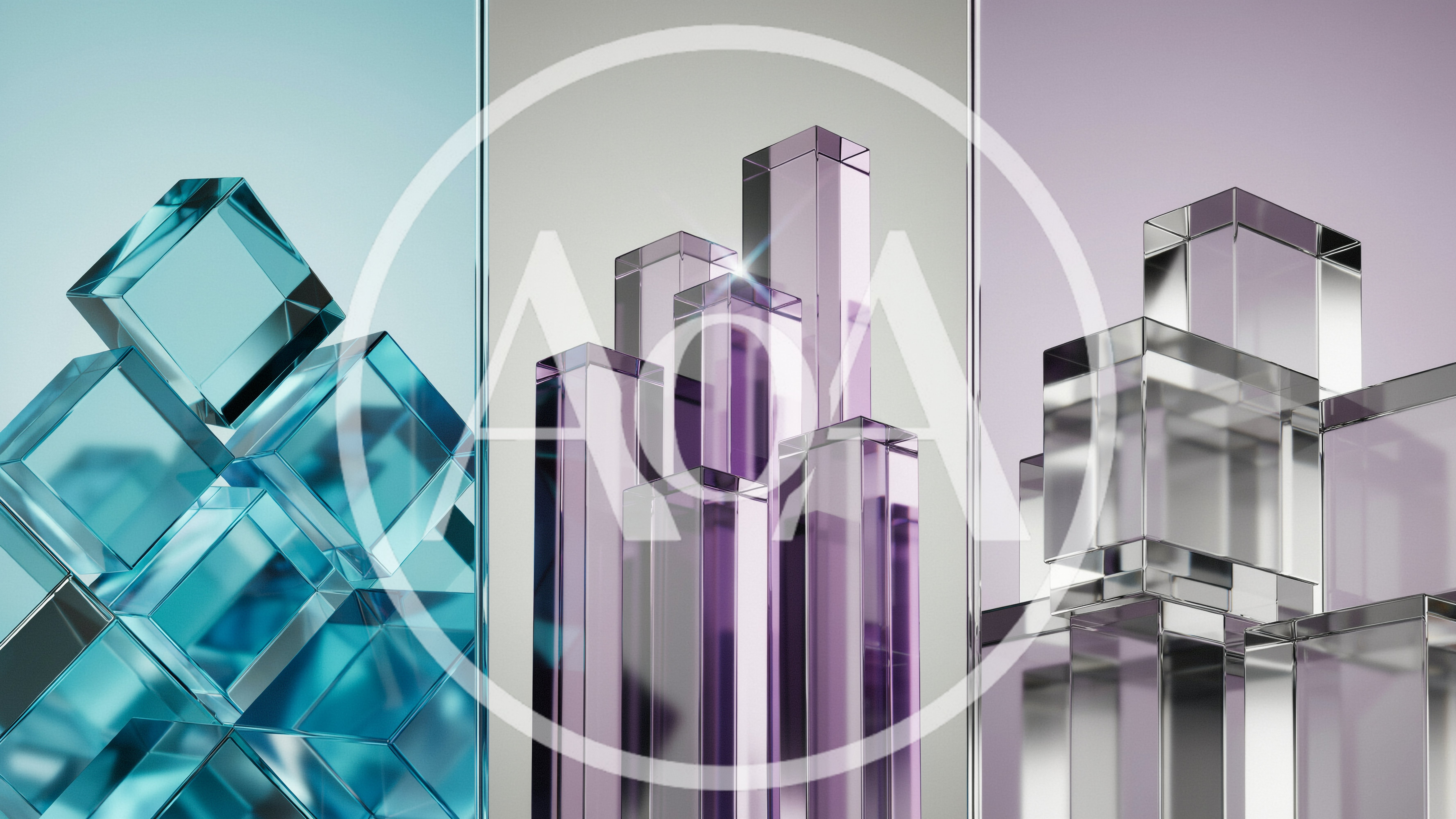 Abstract Glass Cubes And Prisms In Three Panels