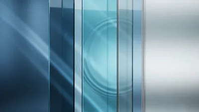 Abstract Glass Panels With Blue Ripple Light Effects