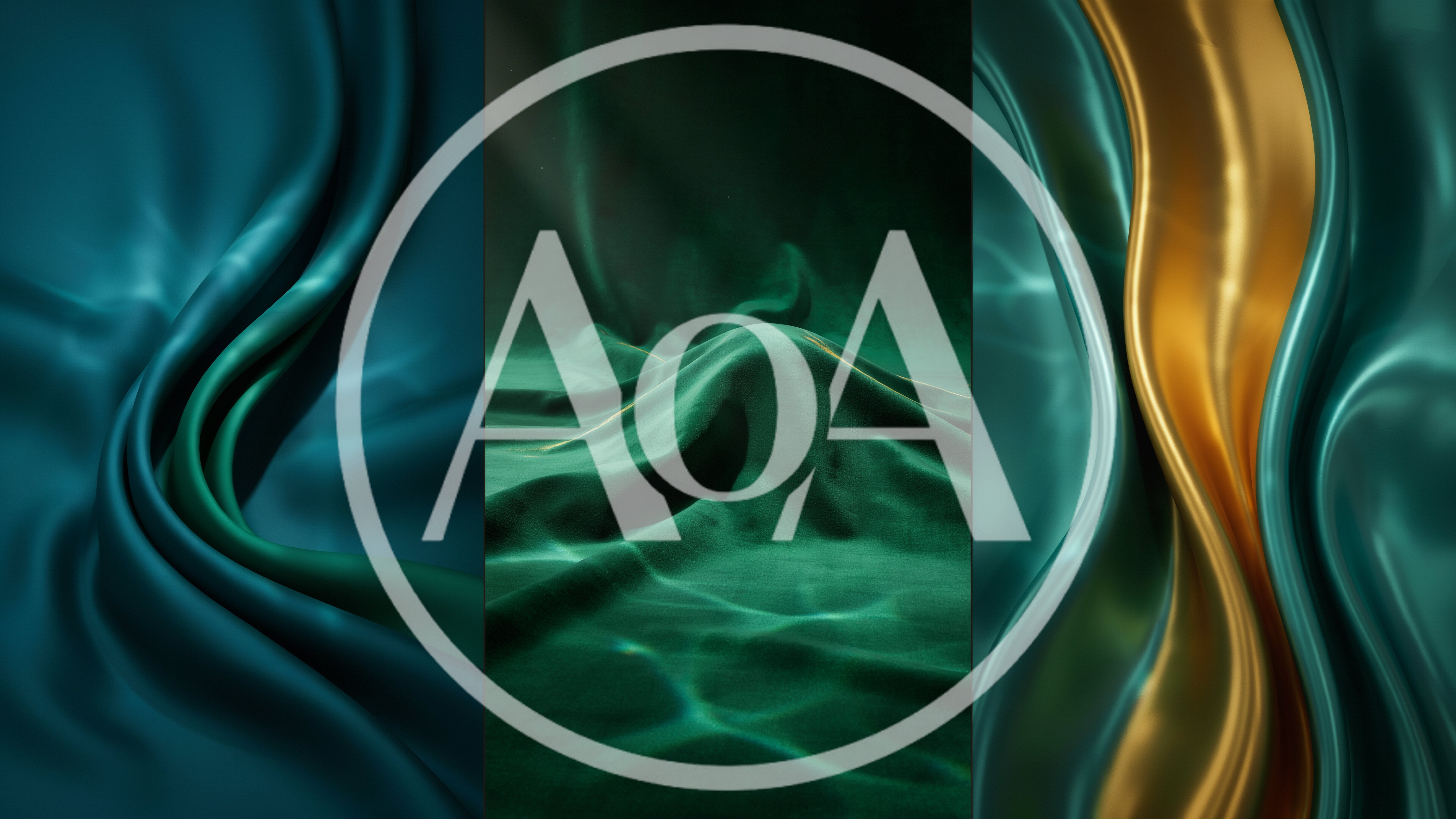 Abstract Backgrounds Of Flowing Teal And Gold Silk Fabric