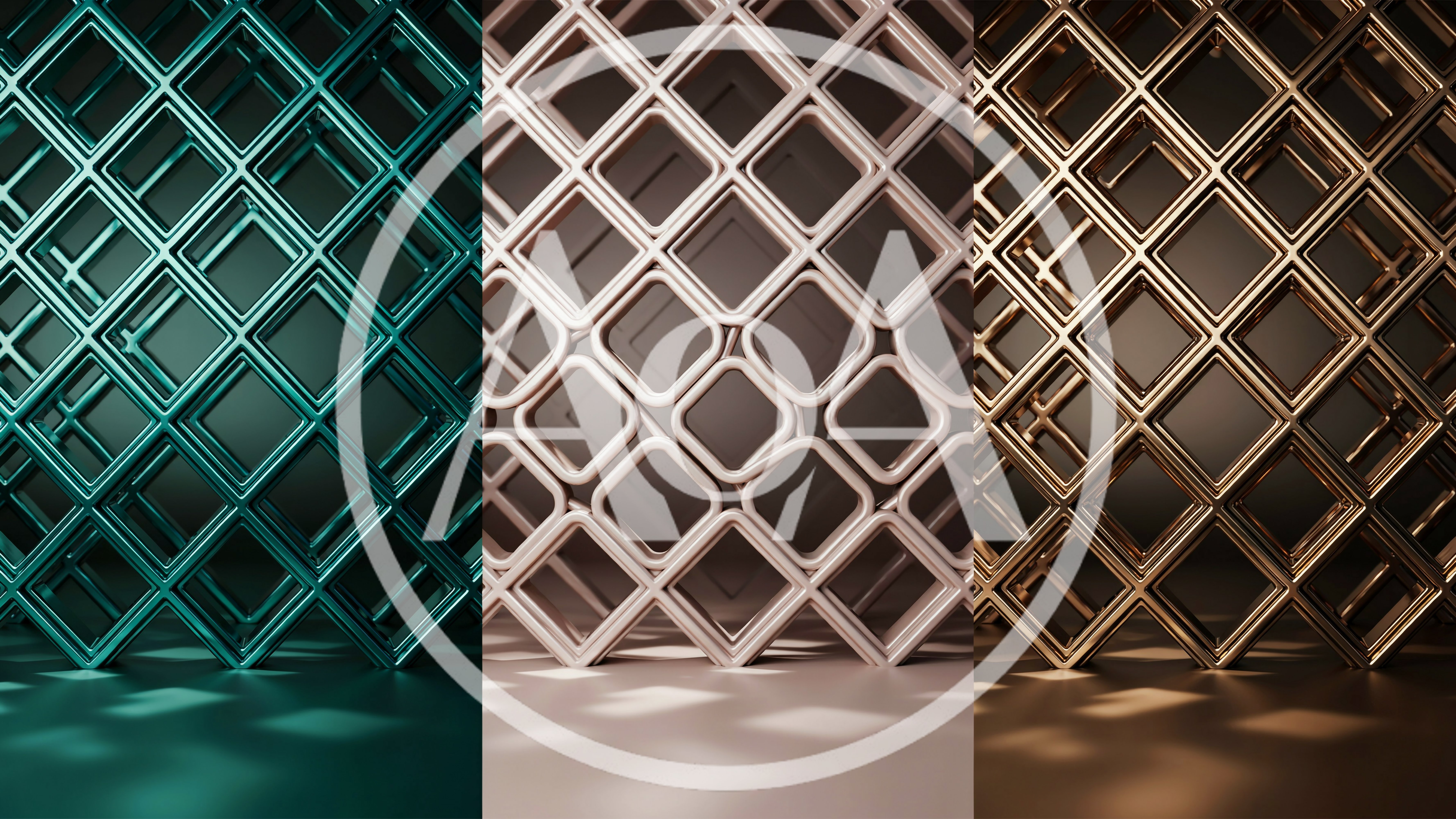 Abstract Geometric Metal Grid Backgrounds In Three Colors
