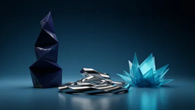 Abstract Geometric Shapes With Metallic And Crystalline Textures