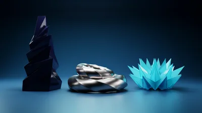 Abstract Geometric Sculptures On A Dark Blue Background