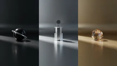 Abstract Geometric Shapes In Three Distinct Lighting Environments