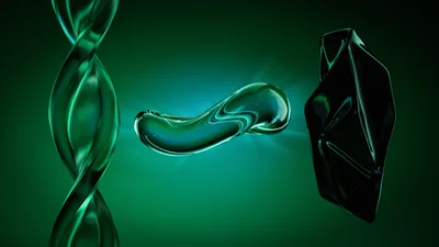Abstract Green Glass Shapes Floating In Dark Space