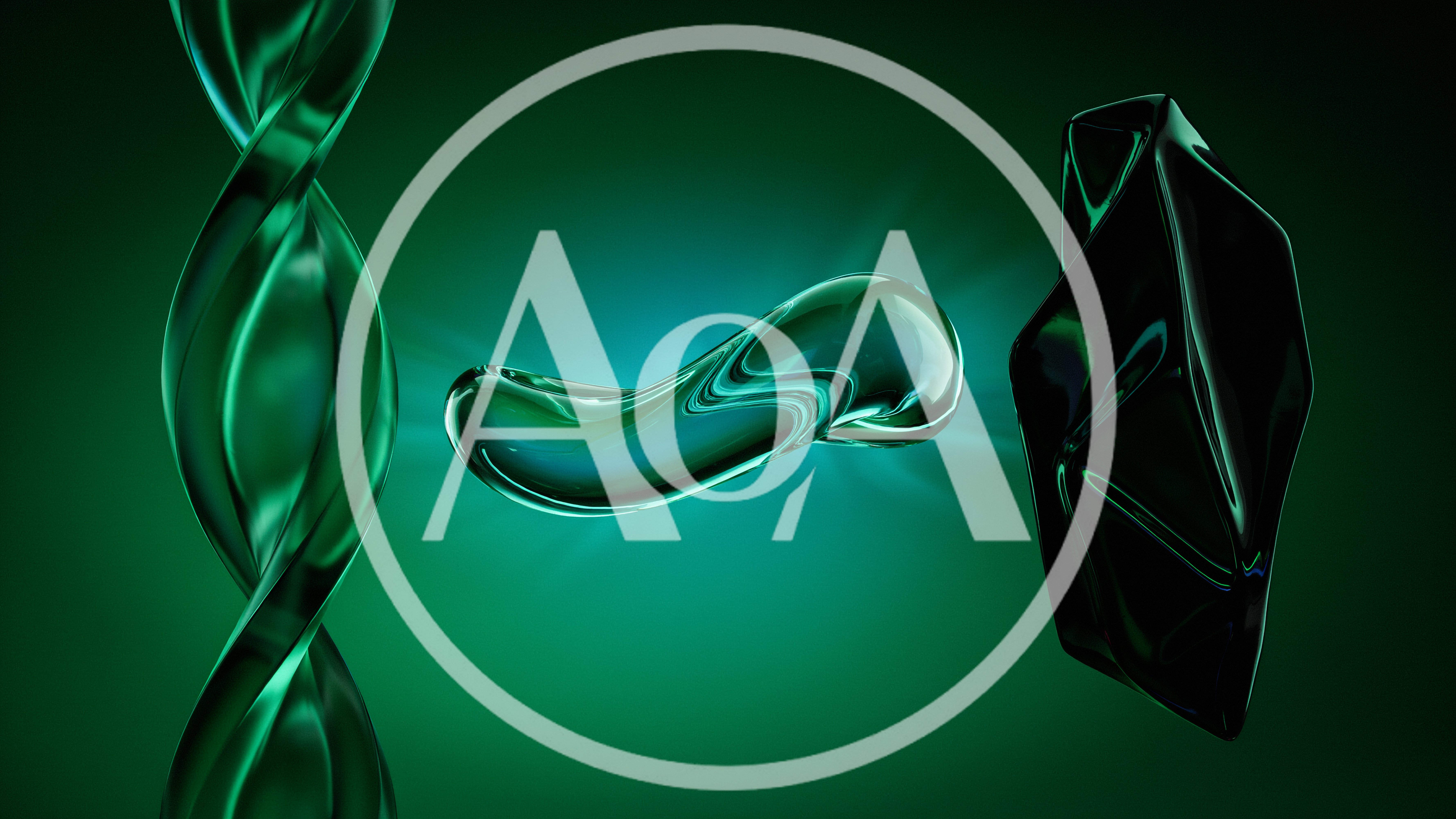 Abstract Green Glass Shapes Floating In Dark Space