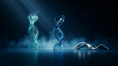 Abstract Glass And Metallic Sculptures In Foggy Environment