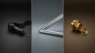 Abstract Minimalist Design Elements In Three Metallic Finishes