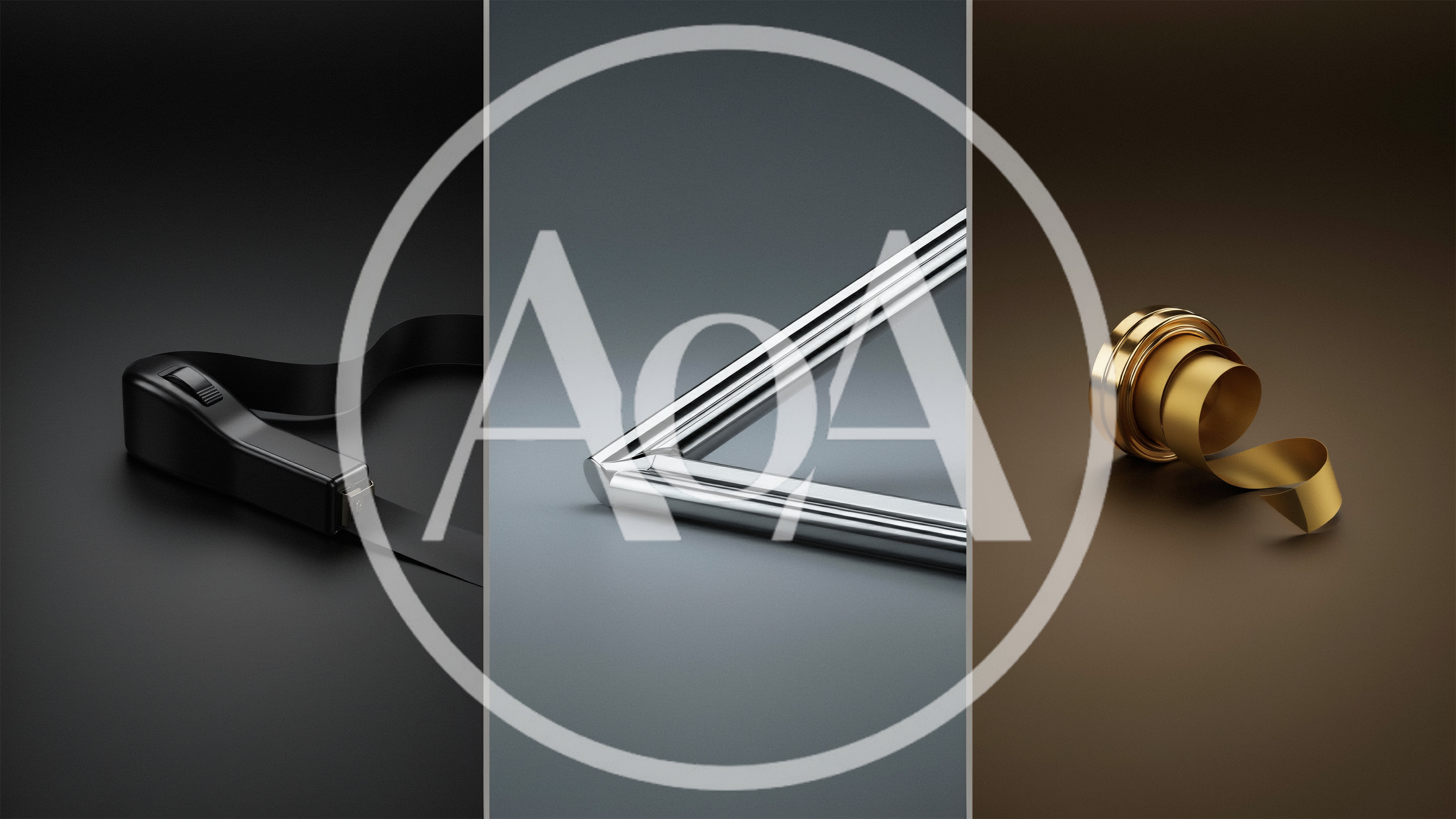 Abstract Minimalist Design Elements In Three Metallic Finishes