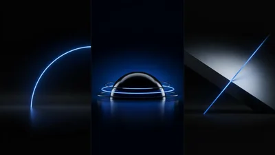 Abstract 3D Renderings With Glowing Blue Neon Rings