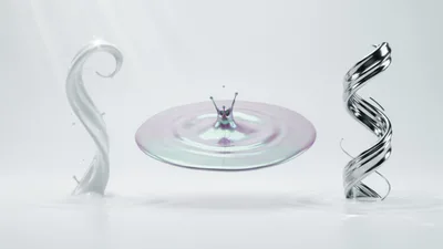 Abstract Liquid Splash With Metallic Spiral And Milk Swirl