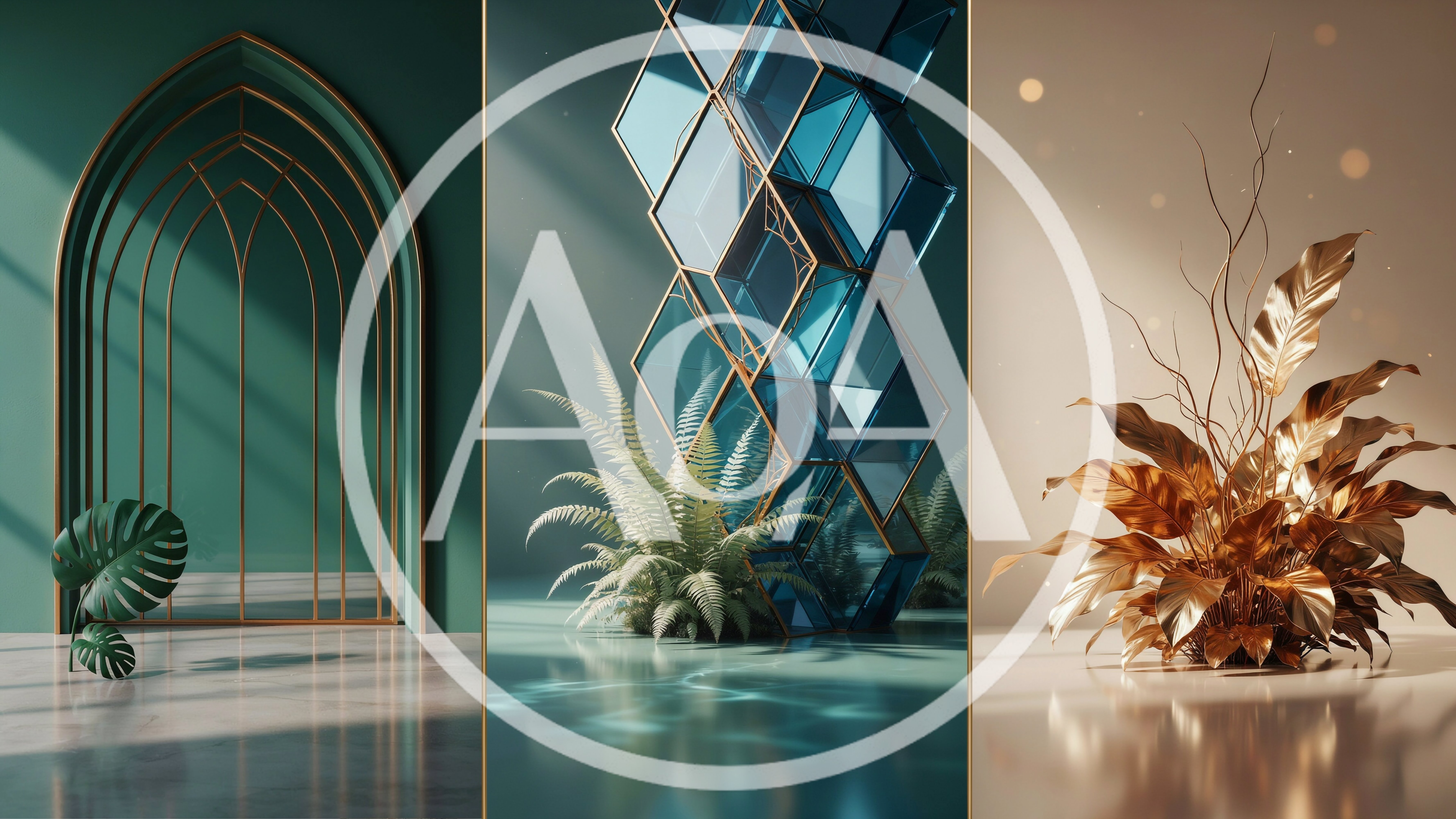 Abstract Luxury Interior Design Triptych With Gold Accents