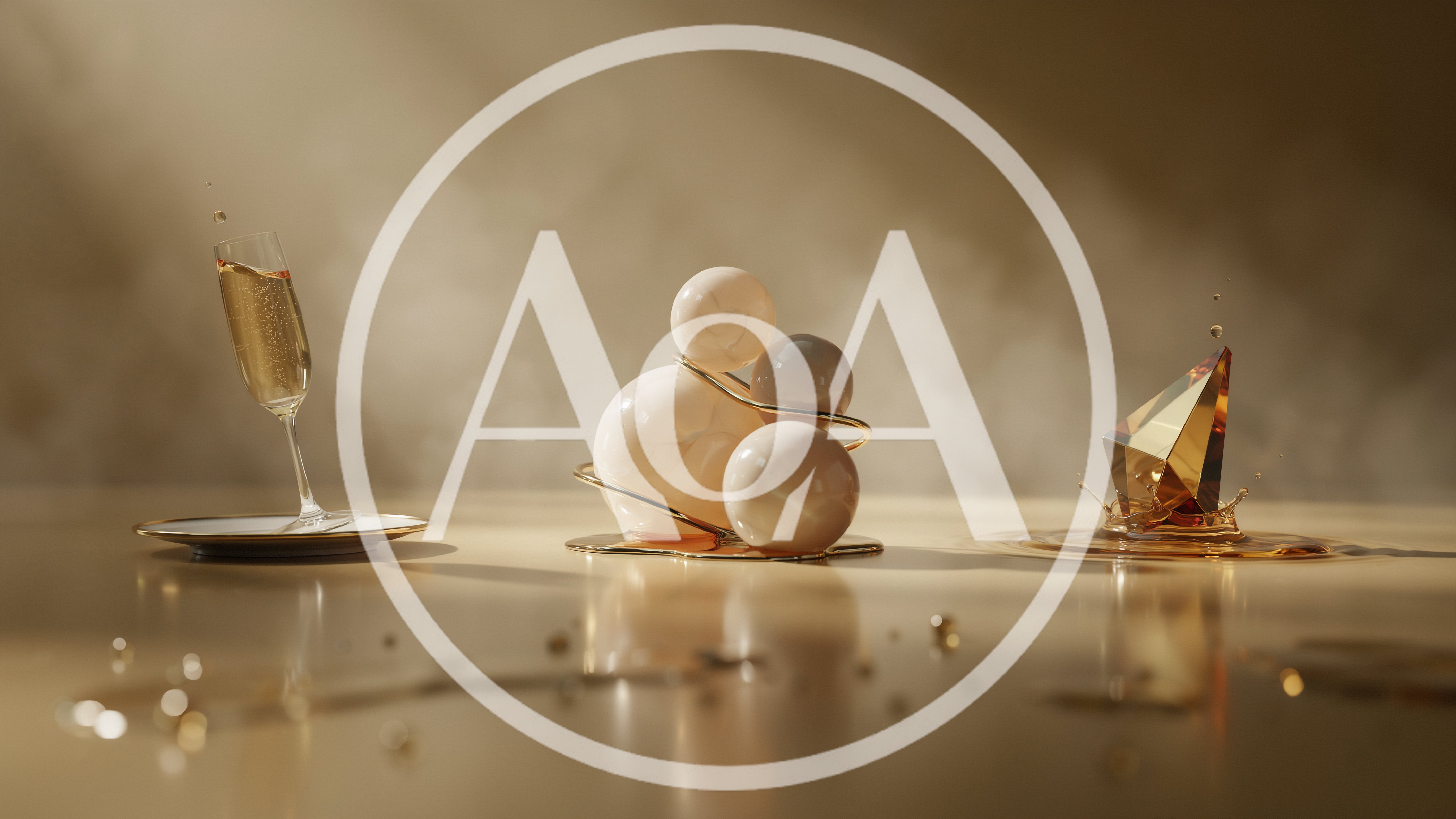 Abstract Composition With Spheres And Crystal In Golden Light