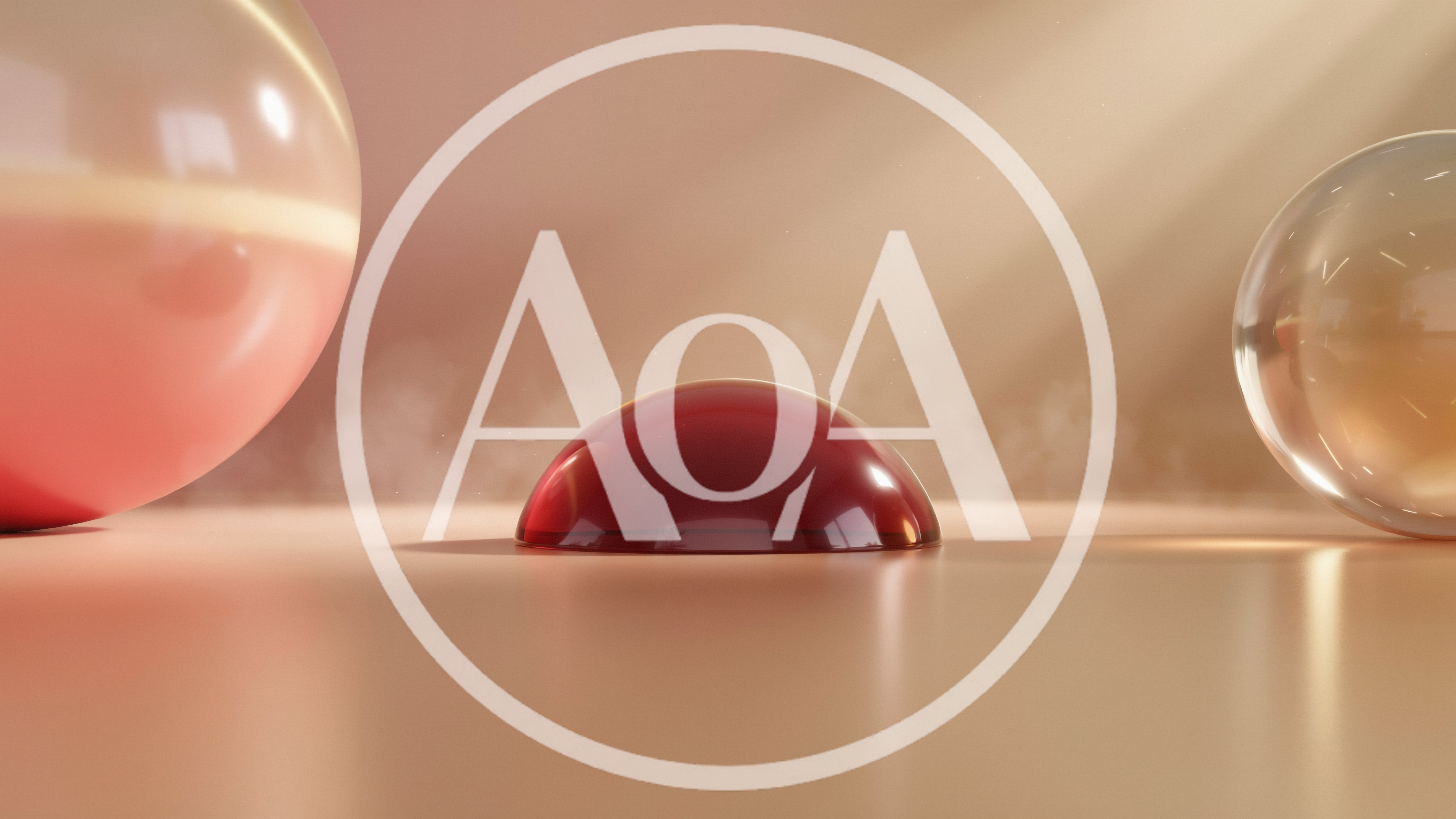 Abstract Glass Spheres and Red Dome on Surface