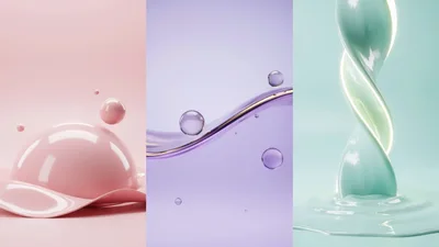 Abstract 3D Renderings Of Fluid Shapes And Spheres