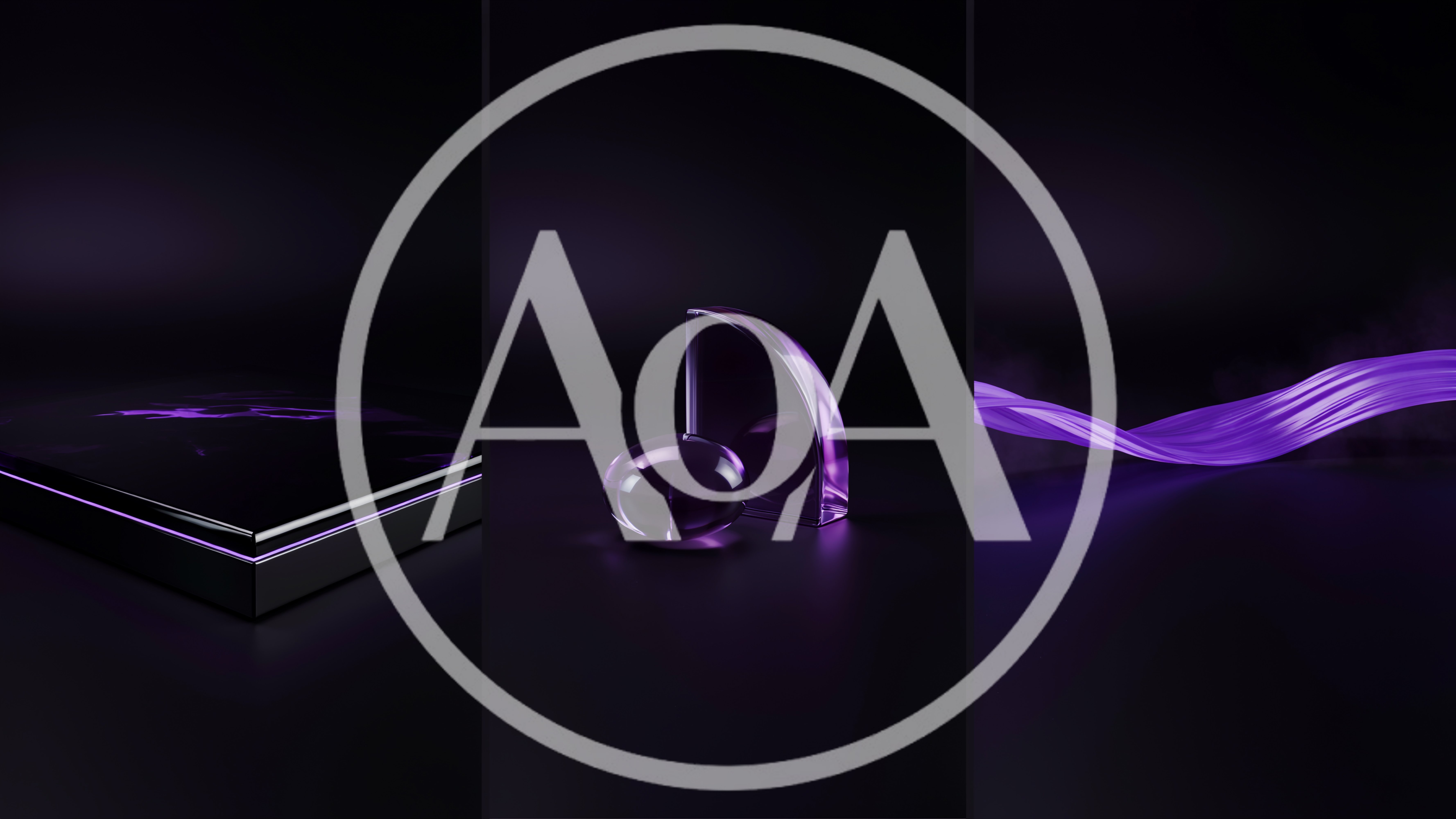 Abstract Purple Glass Shapes And Flowing Ribbon Background