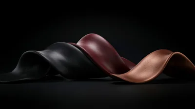 Abstract Wavy Leather Ribbons In Black Red And Brown