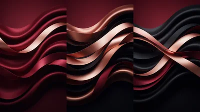 Abstract Wavy Ribbons In Red Black And Rose Gold