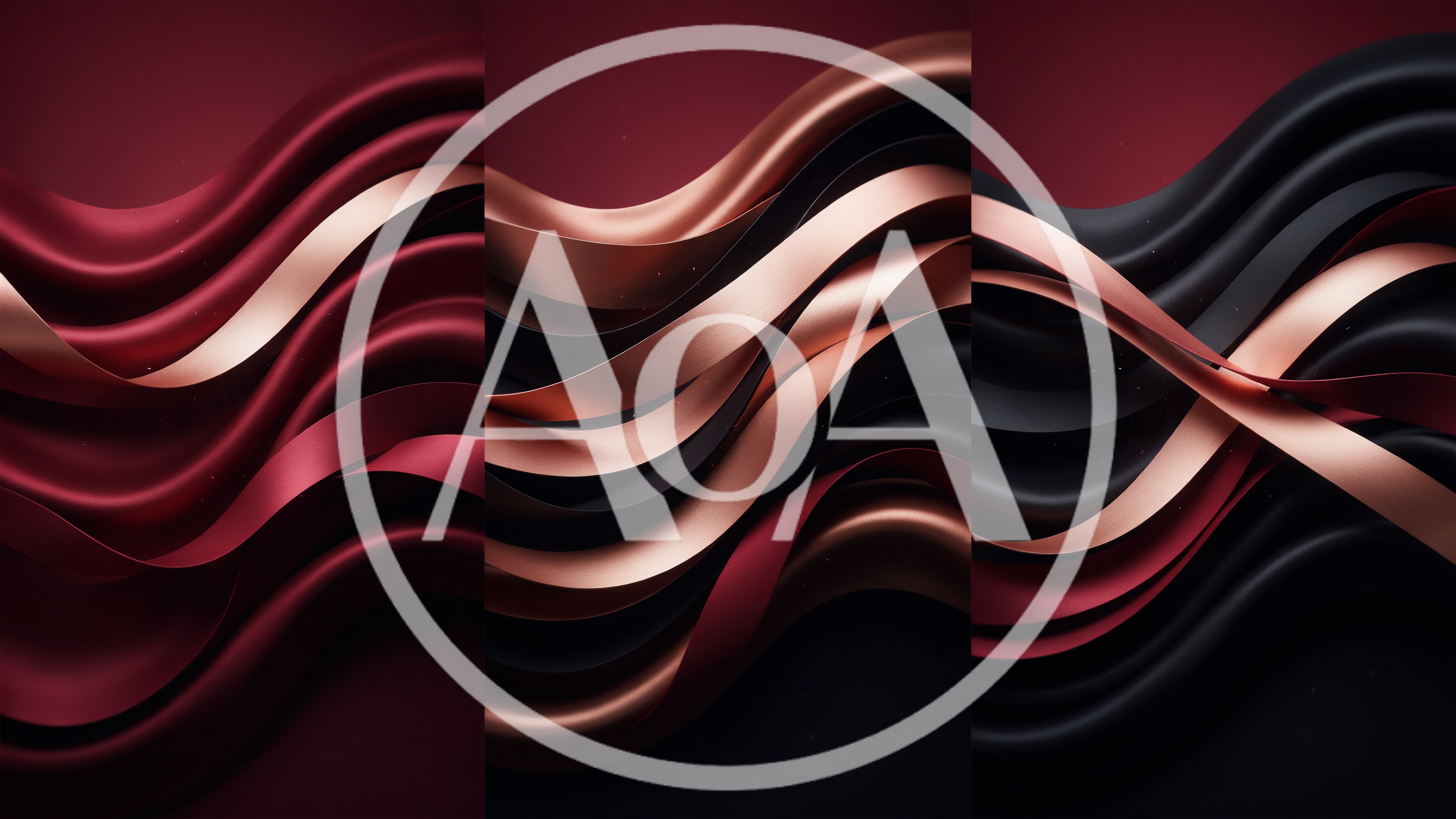 Abstract Wavy Ribbons In Red Black And Rose Gold