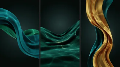 Abstract Fluid Motion With Teal And Gold Silk