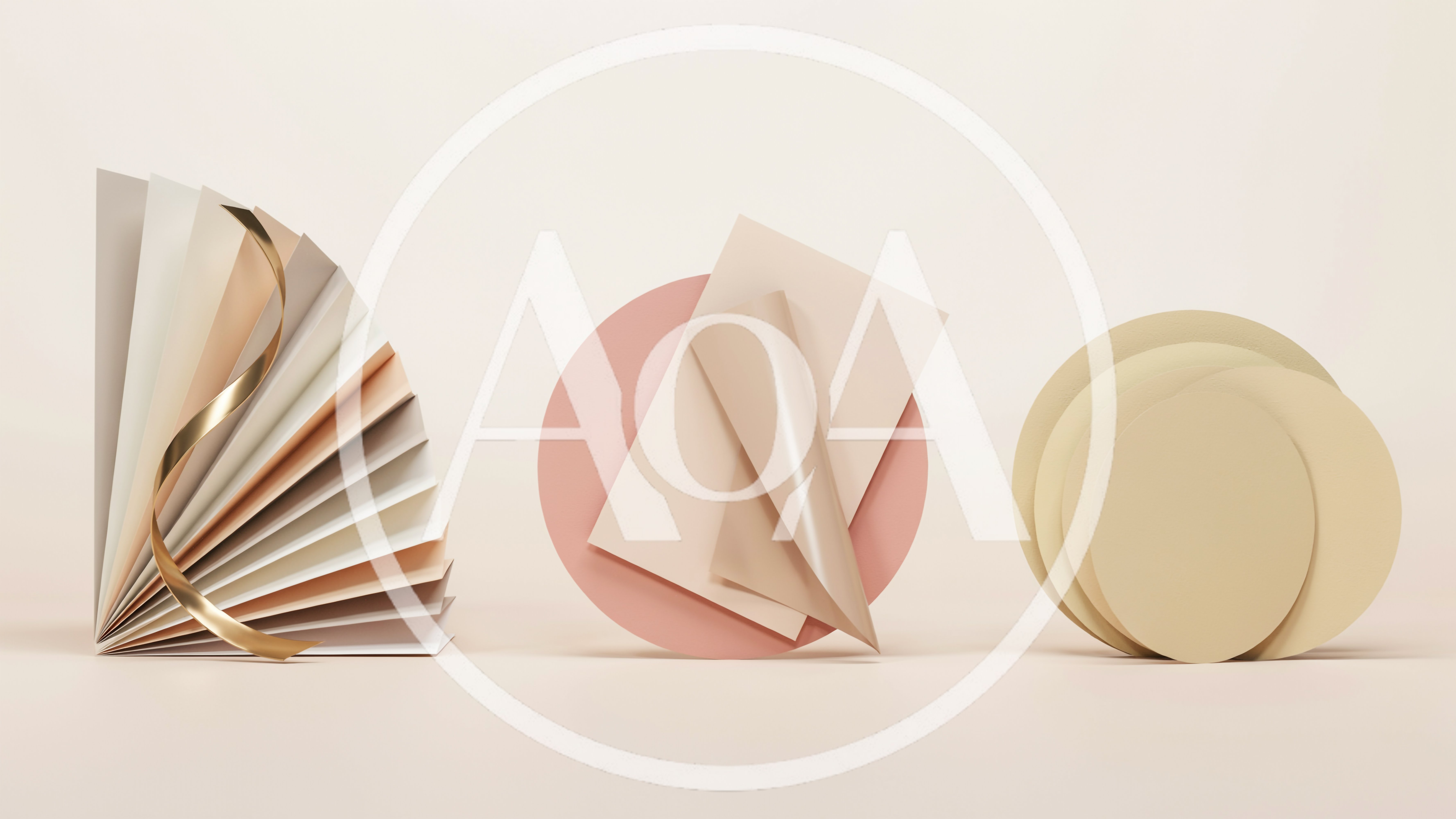 Abstract Geometric Shapes With Paper And Ribbon