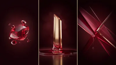 Abstract Red Gemstone And Liquid Glass Composition