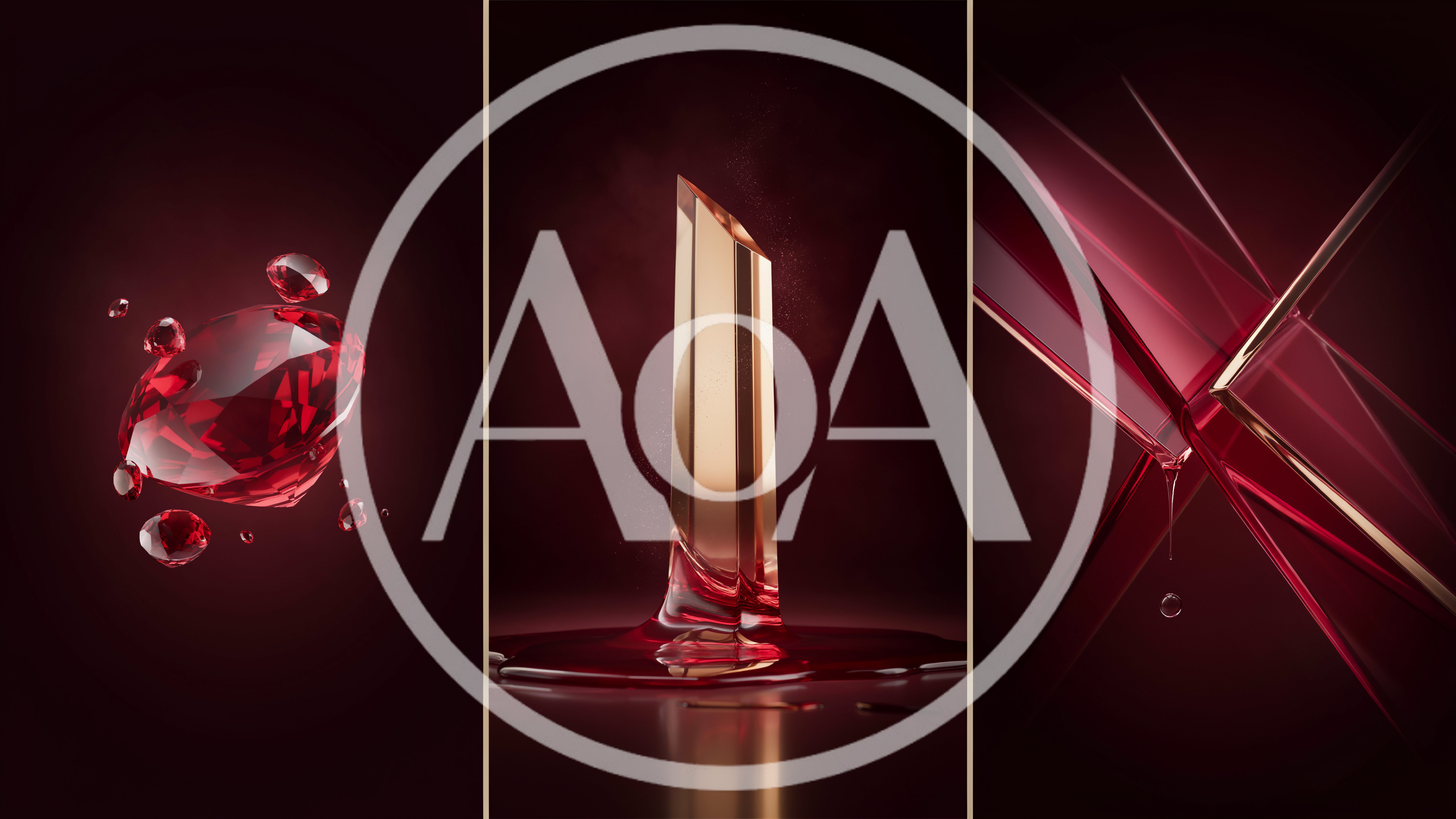 Abstract Red Gemstone And Liquid Glass Composition