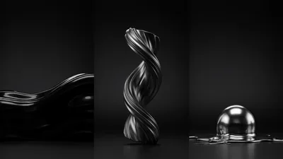 Abstract Metallic Shapes In Dark Minimalist Studio