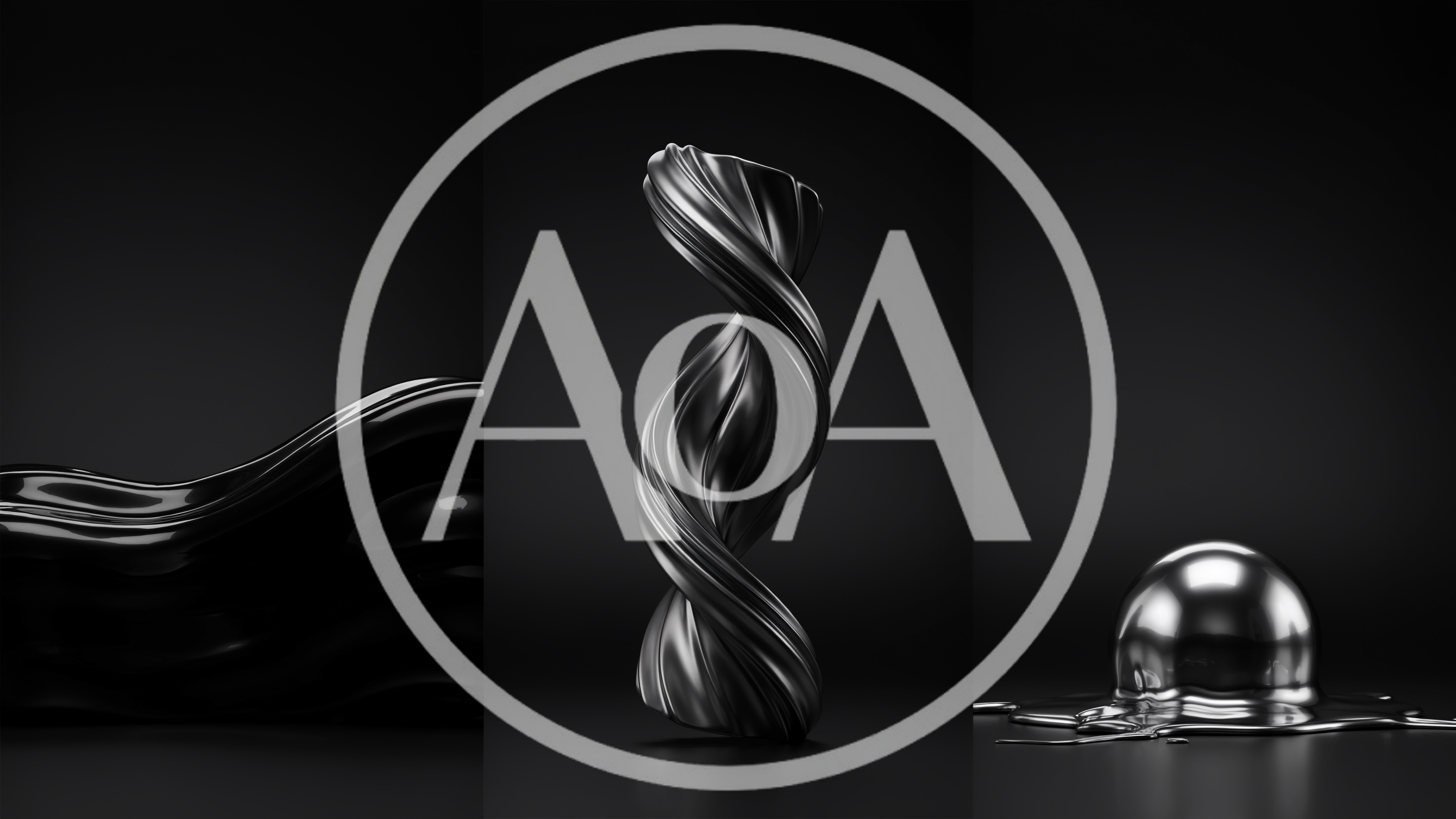 Abstract Metallic Shapes In Dark Minimalist Studio
