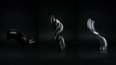 Abstract Metallic Sculptures On Dark Background