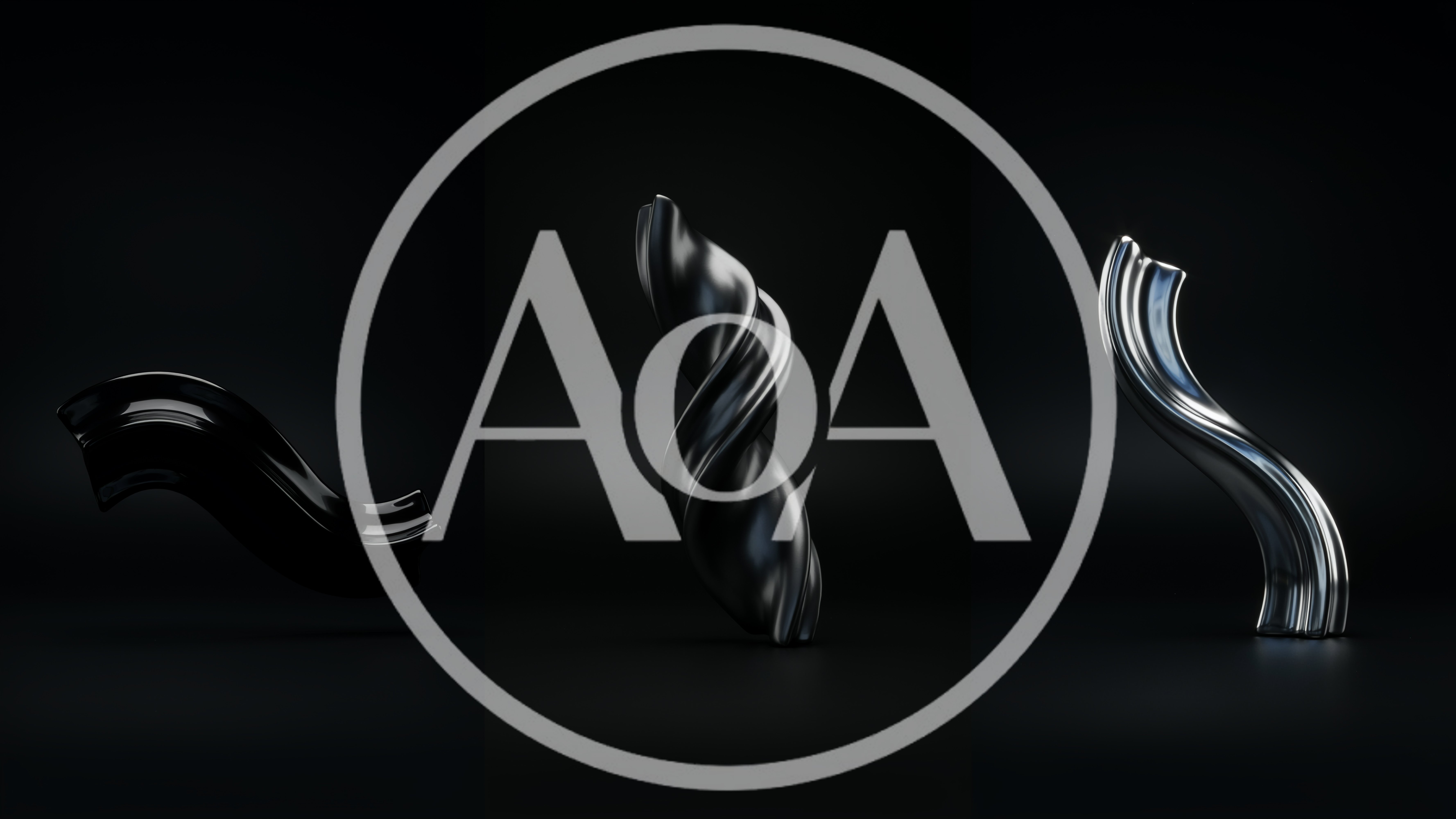 Abstract Metallic Sculptures On Dark Background