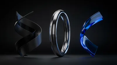 Abstract 3D Rendered Geometric Shapes on Dark Background
