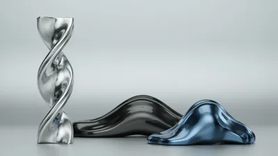Abstract Metallic Sculptures On A Smooth Surface