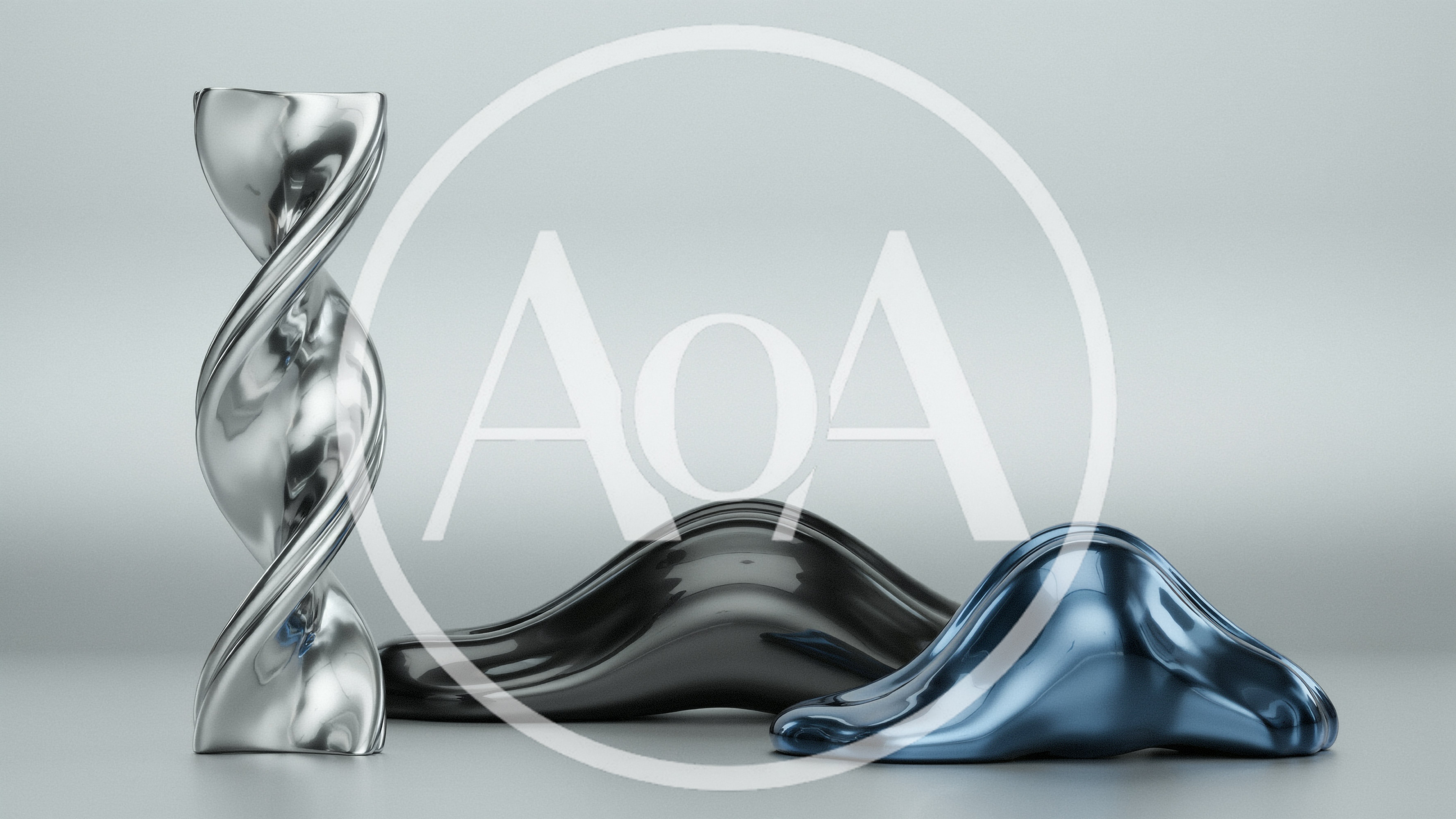 Abstract Metallic Sculptures On A Smooth Surface