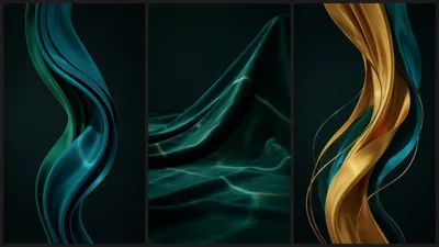 Abstract Flowing Teal And Gold Silk Fabric Panels