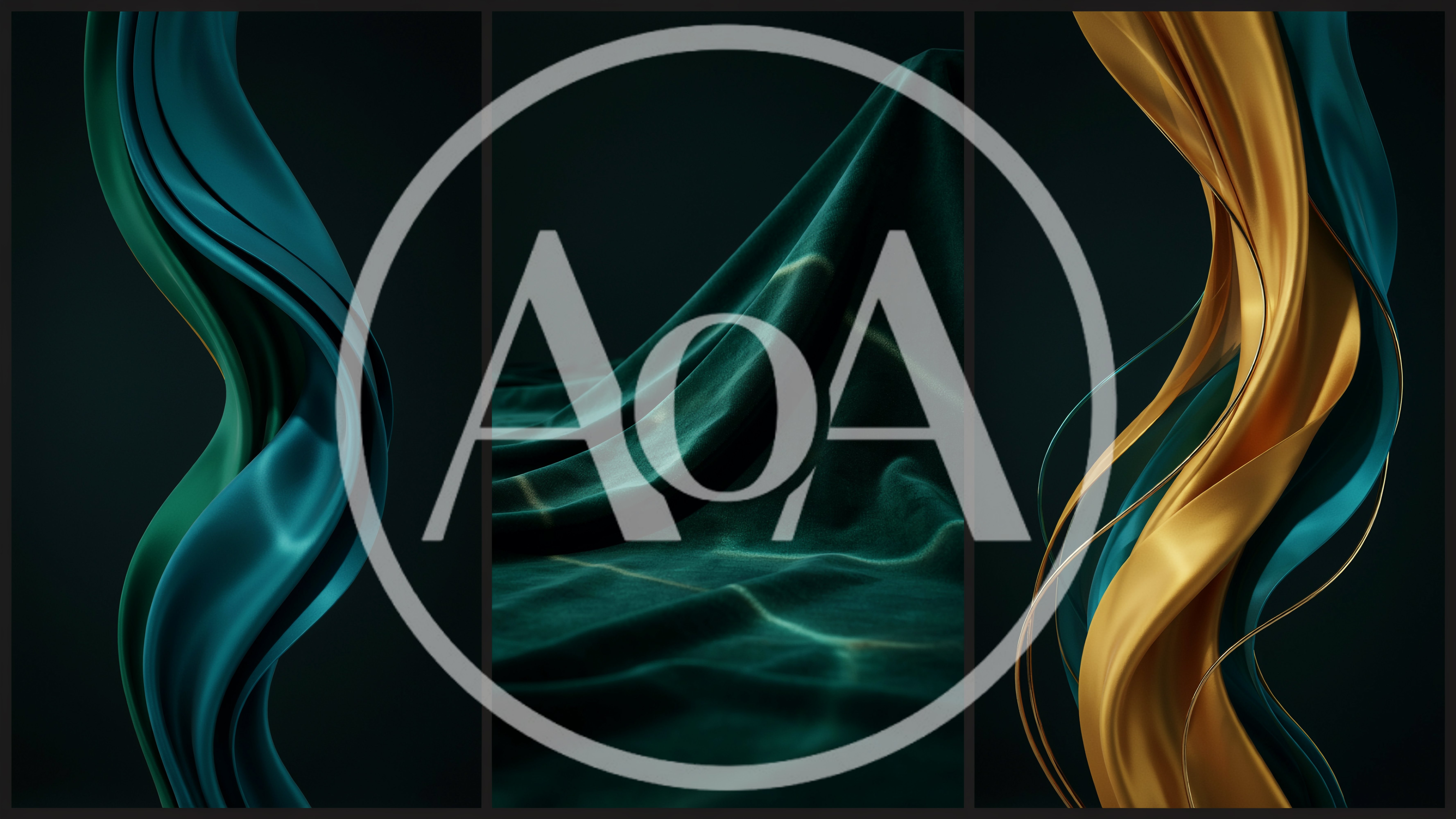 Abstract Flowing Teal And Gold Silk Fabric Panels