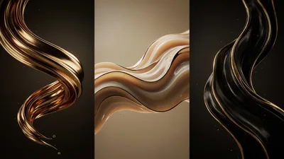 Abstract Liquid Waves In Gold Beige And Black