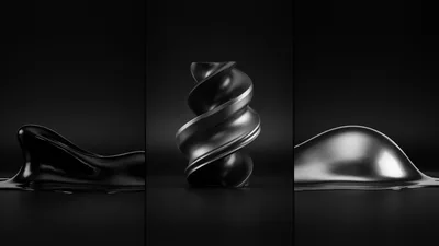 Abstract Metallic Sculptures In A Dark Minimalist Setting