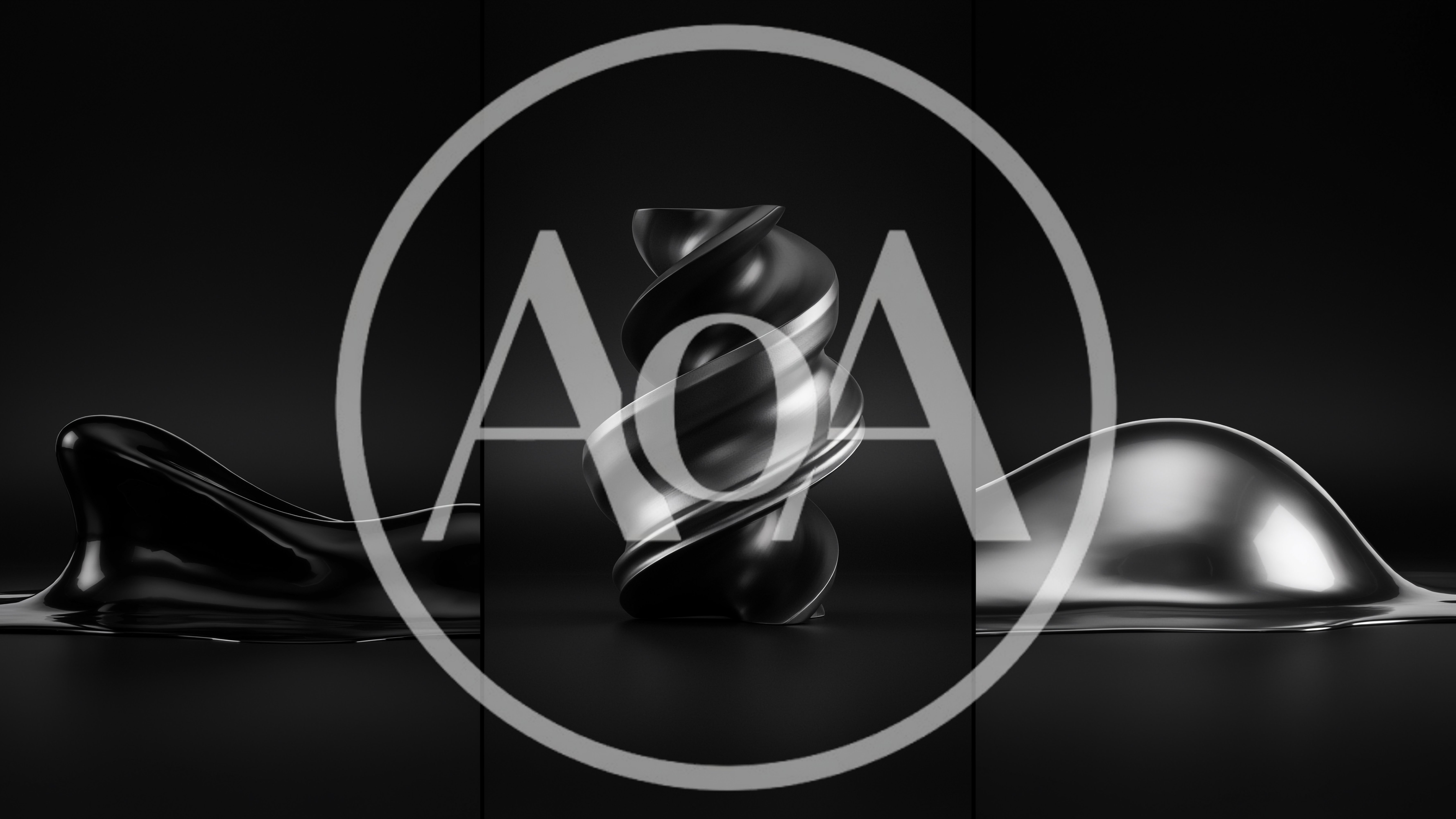 Abstract Metallic Sculptures In A Dark Minimalist Setting