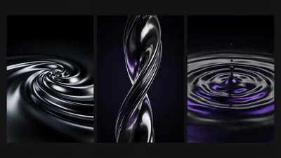 Abstract Liquid Metal Swirls And Ripples Triptych