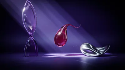 Abstract 3D Rendered Glass and Metallic Shapes