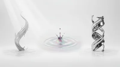 Abstract Liquid Splash and Metallic Spiral Sculpture