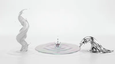 Abstract Liquid Splashes With Metallic And White Textures