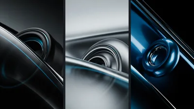 Abstract Metallic Rings With Blue Light Reflections