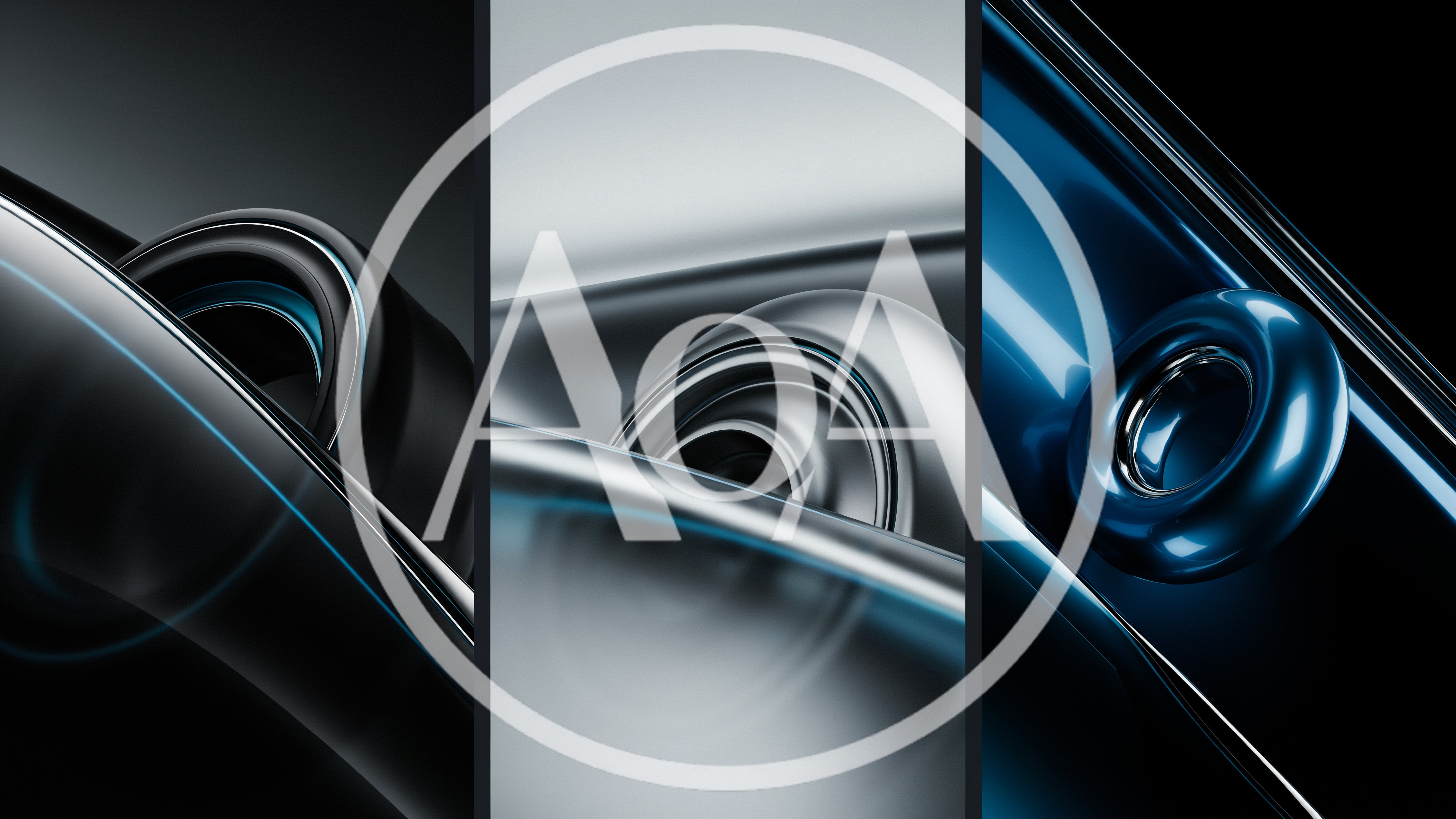 Abstract Metallic Rings With Blue Light Reflections