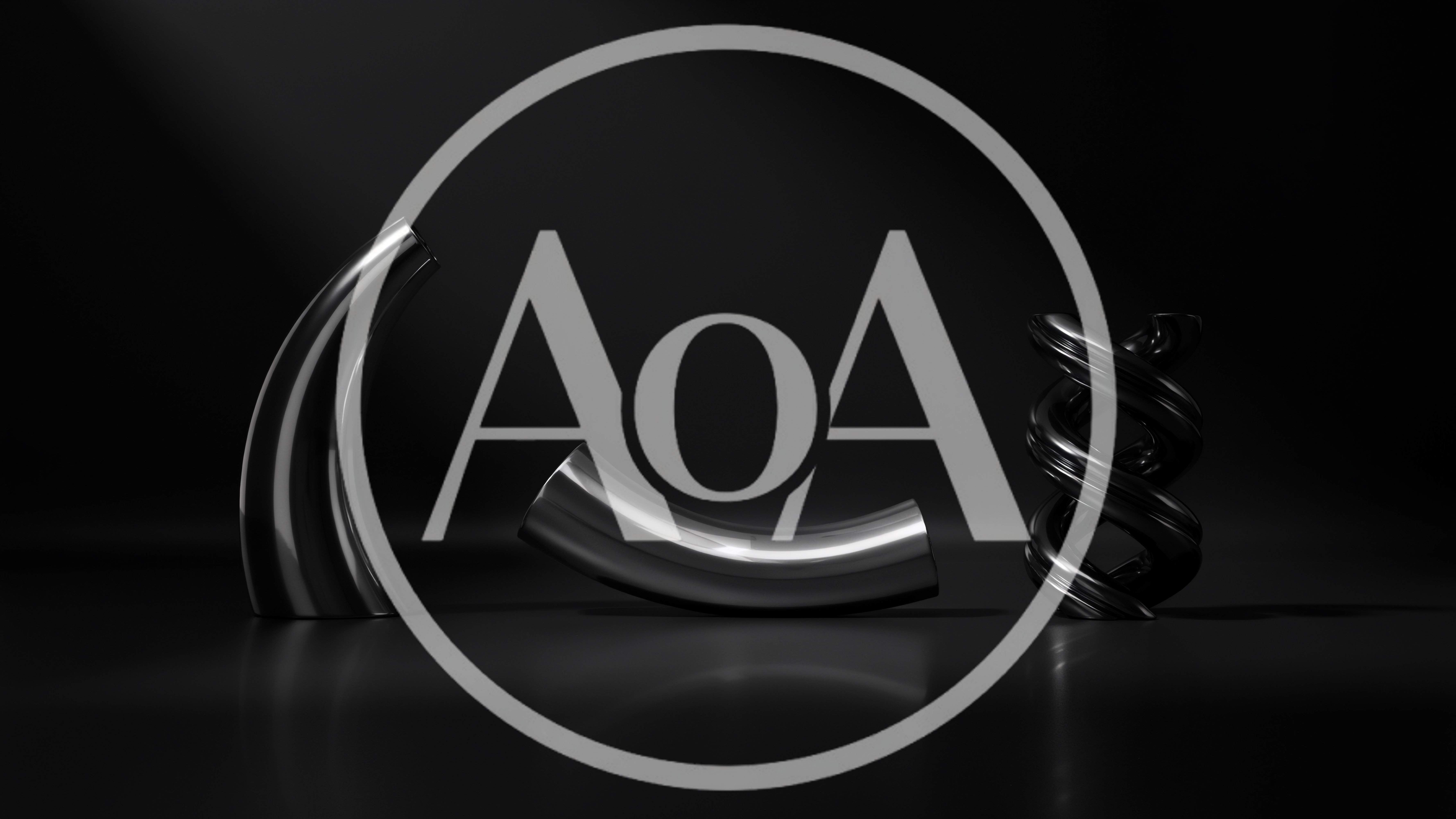 Abstract Metallic Sculptures On Dark Reflective Surface