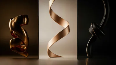 Abstract Metallic Sculptures On Minimalist Background